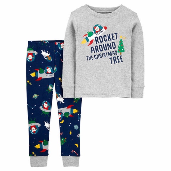 Carters PJ Set 4 Piece Santa Green Rocket Grey - Picture 3 of 13